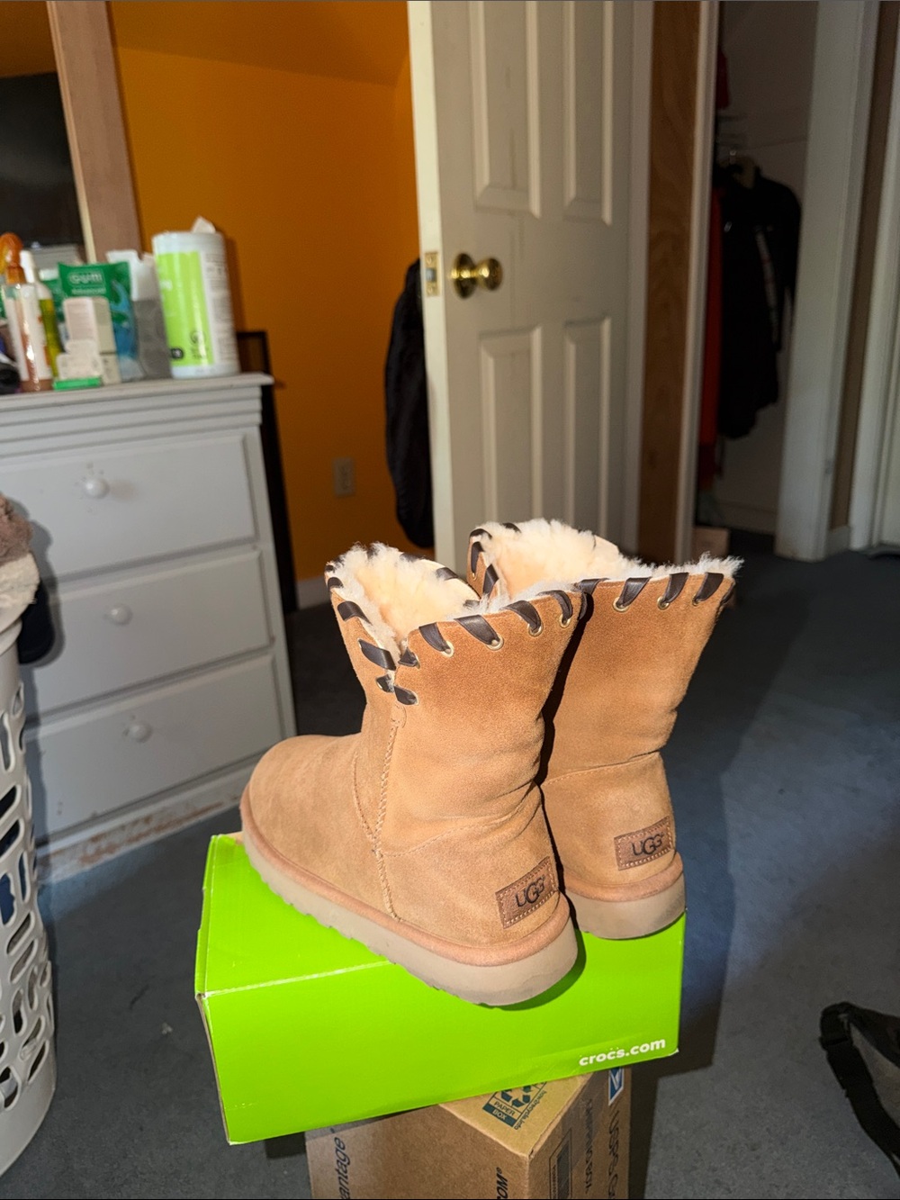 UGG Tan Suede Shearling-Trim Boots